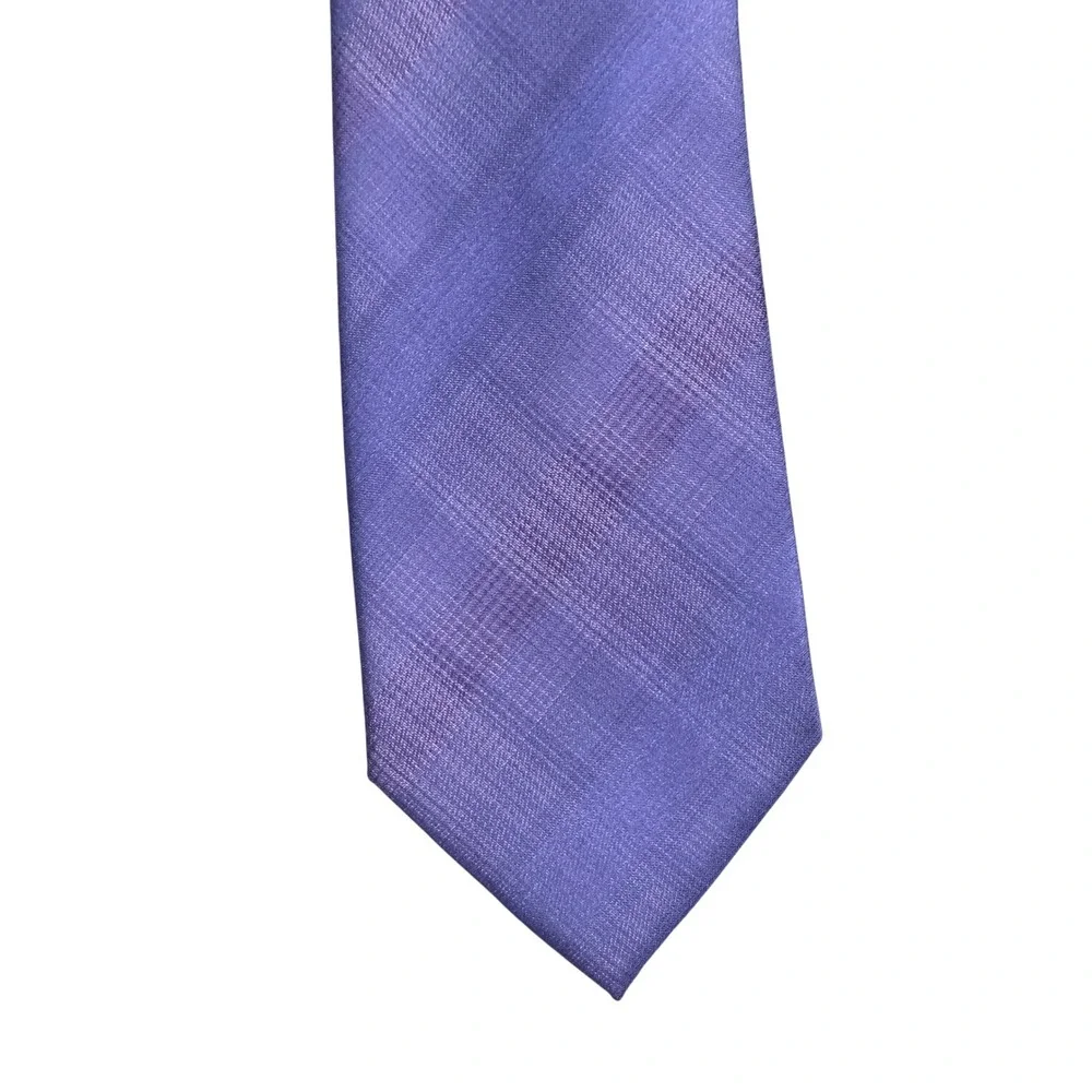 Mens Purple Tonal Grid Plaid Striped Textured Necktie Formal Business Tie